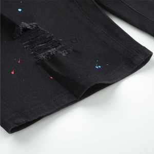 Shorts de Mezclilla Negros Rotos para Hombre con Estampado Colorido, Cintura Alta, Cierre Elástico, Casuales, de Secado Rápido - Product Image 4
