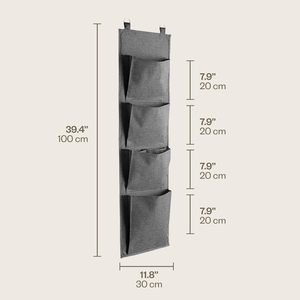 Hanging Metal Storage Organiser with 4 <b>Large</b> Velcro-Fastening Compartments for <b>Wardrobe</b> Clothes Storage - Product Image 4
