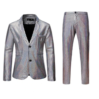Ensemble de costume pour homme en tissu peigné brillant à paillettes, respirant, imperméable, coupe-vent, infroissable, avec logo personnalisé par estampage à chaud, idéal pour les soirées disco