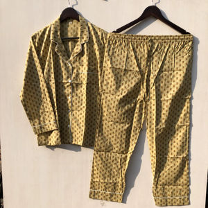 Pyjama indien en coton jaune à motifs floraux, ensemble de nuit, tenue de soirée, pyjama fait main, ensemble imprimé, cadeau pour elle - Product Image 1