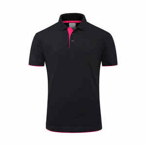 Polo Negro para Hombre, Manga Corta, Corte Regular, Tejido de Punto, Ribete en Contraste, Color Sólido Informal - Product Image 1