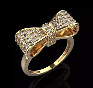 Luxury Designer 925 Silver Bow Knot <b>Ring</b> <b>Gold</b> Finish CZ Diamond Look Women Party Wear Gift Jewelry - Product Image 1