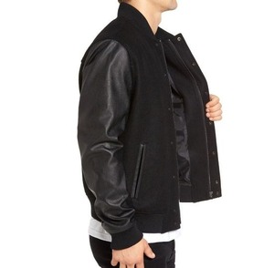 Vestes universitaires en laine en gros avec manches en cuir de vache blanc véritable pour hommes - Product Image 5