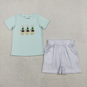 Conjunto de Ropa de Verano para Bebés y Niños Pequeños, Camisa de Manga Corta a Cuadros Azules con Bolsillos y Pantalones Cortos - Product Image 5