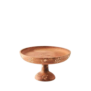 Decorative Patterned Wood Dessert Pedestal Decorative Engraved Border Round Wooden Cake <b>Riser</b> Countertop Display Holder - Product Image 2