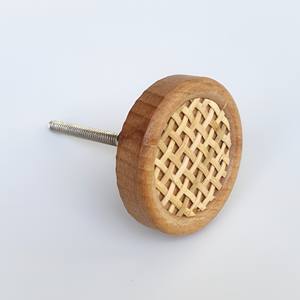 Prix usine bouton en bois de rotin pour portes de meubles d'intérieur poignées de porte de traction d'armoire rondes tissées à la main - Product Image 1
