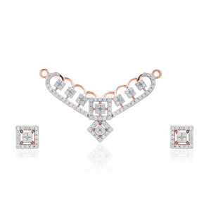 Ensemble de pendentifs et boucles d'oreilles en or avec diamants taille princesse, style Mangalsutra, bijoux de luxe pour femmes, fournisseur B2B en gros d'Inde - Product Image 1