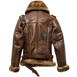 Veste aviateur en cuir véritable vintage de qualité supérieure pour homme, doublée de fourrure de mouton, manteau bomber d'hiver, marron vieilli, veste B3 - Product Image 2