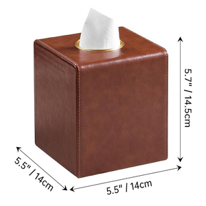 Caja de pañuelos cuadrada de cuero color canela, caja de pañuelos de cuero PU de lujo con cierre magnético - Product Image 2