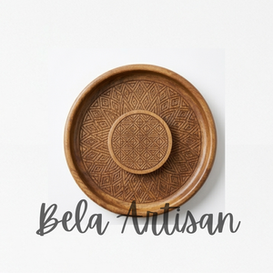 Juego de Posavasos y Bandeja Redondos de Madera de Mango Biodegradable Hechos a Mano, Decoración Geométrica Grabada para Mesa de Fiesta, Plato para Bebidas - Product Image 2