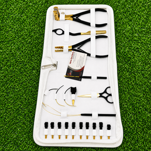Kit d'outils professionnels pour extensions de cheveux en acier inoxydable de haute qualité, noir et or, avec pinces micro-anneaux, pinces à boucles, ciseaux et pinces à bandes. - Product Image 4