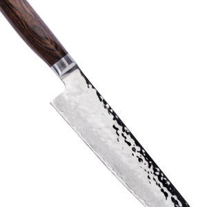 8 Inch Kiritsuke Chef <b>Knife</b> Damascus Steel Hammered Sharp Multipurpose Kitchen Blade with Walnut Pakkawood Handle for <b>Slicing</b> - Product Image 4