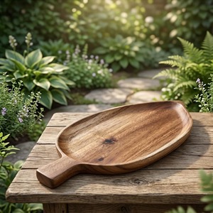 Plato de madera con forma de hoja y asa, perfecto para ensaladas, frutas, aperitivos, elegante plato de madera natural para servir en el hogar o en cafeterías. - Product Image 6