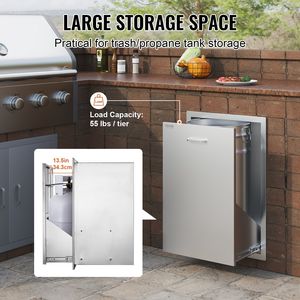 Cassetto per rifiuti da esterno in acciaio inossidabile con anello di trazione per sacchi, 19.7W X 26.5H pollici, per cucine da esterno, isole BBQ e accessori per barbecue - Product Image 3