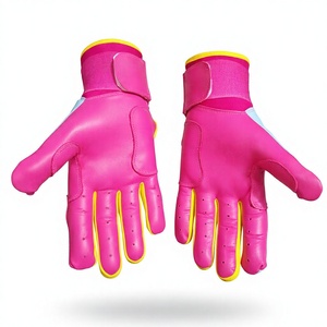 Pink and Blue Leather Batting Gloves with Padded Design <b>Hook</b> And Loop Closure Unisex Adult Training Use - Product Image 4