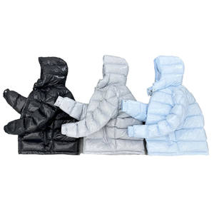 Chaqueta de plumón para hombre personalizada, de alta calidad, gruesa y brillante, con cuello alto, cremallera vintage y capucha corta. - Product Image 2