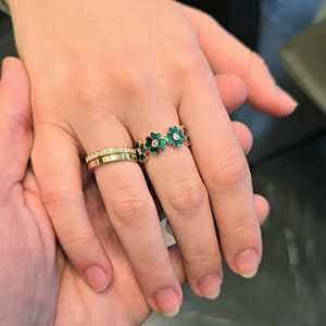 Anillo de Trébol con Diamantes Personalizado, Esmalte Verde Esmeralda, Anillos Apilables, Joyería Fina Brillante para Cóctel, Oro Sólido de 10K, 14K, 18K - Product Image 4