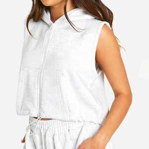 Top Quality Summer Wear Cotton Solid <b>Colour</b> Sweat Hoodie And Shorts <b>Set</b> Sleeveless Short Top Hoodie - Product Image 3