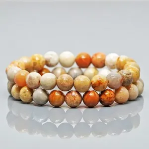 Natural Fossil Coral 8mm Smooth Round AA Grade Gemstone Beads <b>Stretch</b> <b>Bracelet</b> Healing Jewelry Wholesale - Product Image 5