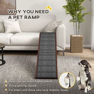 Rampa para Mascotas de Madera Maciza para Cama, 74 x 16 x 25 Pulgadas, Marrón, Escaleras para Perros con Alfombra Antideslizante, Accesorio de Plataforma para Sala de Estar - Product Image 5