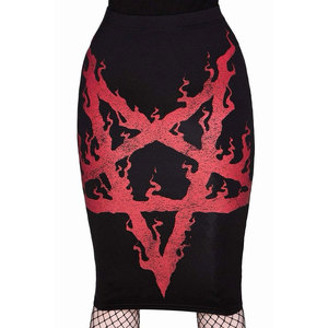 Gothic Women's Black Pencil Skirt Red Flaming Pentagram Graphic Print High <b>Elasticity</b> Midi Skirt Punk Rock Streetwear - Product Image 1