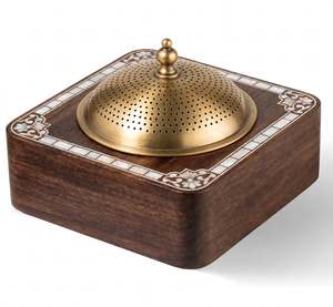 Quemador de Bakhoor de Madera con Tapa de Cobre Tallada en Rosas, Incrustaciones de Madreperla y Hojas, Soporte para Incienso de Carbón, Oudh Mabkhara, Caja de Lujo - Product Image 5