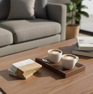 Juego de Posavasos de Madera con Soporte, Posavasos Ecológicos de Madera para Bebidas, Posavasos Rústicos de Madera para Mesa, Juego de Posavasos de Madera Hechos a Mano - Product Image 3