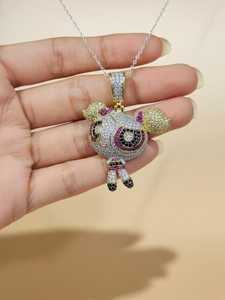 Pendentif Personnage de Dessin Animé Bulles Bicolore Plaqué Or, Bijoux Hip Hop en Argent Sterling 925 avec Diamants Moissanite VVS Iced Out - Product Image 4