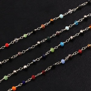 Multi Color Hydro Faceted Rondelle <b>Rosary</b> Chain Silver Plated Wire Wrapped Gemstone Chain Wholesale Bulk Jewelry Making Supply - Product Image 3