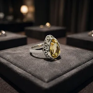 925 Sterling Silver Citrine Statement Ring Handmade Vintage Oxidized Cocktail Jewelry For Women Wholesale - Product Image 5