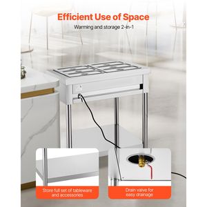 Scaldavivande Elettrico a 6 Vasche con Controllo Manuale della Temperatura 1500W, Tavolo Elettrico Professionale per Buffet e Catering - Product Image 6