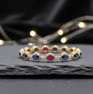 กำไลข้อมือหินหลายเม็ดขนาด 2.6 นิ้ว รูปไข่ ประดับเพชร CZ เงินแท้ 925 ชุบทอง 18K เหมาะสำหรับงานแต่งงานและงานปาร์ตี้ - Product Image 5