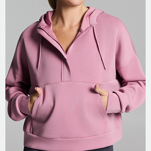 Sweat-shirt décontracté pour femmes, à manches longues, uni, léger, à col rond, avec poche - Product Image 1