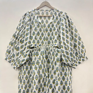 Vestido Midi Informal de Algodón Tejido para Mujer, Mangas Abullonadas, Cintura Imperio, Estilo Babydoll, Vestido de Verano 100% Algodón, Túnica Holgada con Cuello en V - Product Image 5