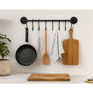 Modern Matte Black Wall Mounted Towel Rack with 8 Heavy-Duty <b>Hooks</b> Bathroom <b>Hook</b> <b>Rail</b> for Home And Kitchen Utensils - Product Image 6
