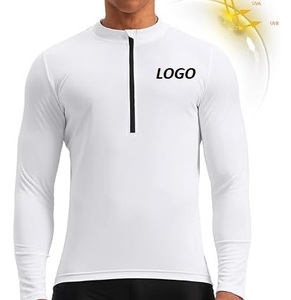 เสื้อจักรยานเสือภูเขาแขนยาวคอสูงสีขาว ผลิตตามสั่งขายส่ง ทำจากโพลีเอสเตอร์และผ้าฝ้าย เสื้อคอมเพรสชั่นสำหรับปั่นจักรยานเสือภูเขา - Product Image 1