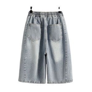 Pantalones cortos de mezclilla para mujer, cintura alta, Color azul cielo, pierna ancha, botones sueltos, ropa de calle, pantalones cortos de mezclilla sueltos para mujer - Product Image 2