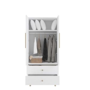 Armadio in Legno Triamine Bianco e Oro con Piedini in Rame, 2 Ante, 2 Cassetti, Asta Appendiabiti, in Pannello a Densità Incollata - Product Image 5