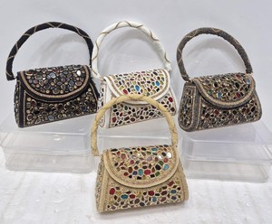 Fashion Women's Embroidered <b>Mirror</b> Mosaic Clutch Bag Handmade Wedding Bridal Party Sling Purse <b>with</b> Metal Chain - Product Image 4