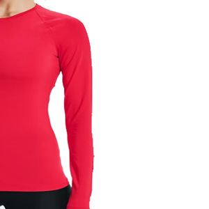 T-shirt de compression personnalisé pour femme, rouge, à manches longues, séchage rapide, coupe ajustée, col rond, haut sportif en polyester tricoté - Product Image 3
