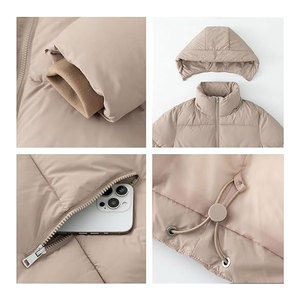 Chaquetas Cortas Acolchadas, Chaqueta Cálida de Invierno con Capucha Extraíble, Bolsillos con Cremallera, Abrigo Acolchado Corto para Mujer, Aislante para Clima Frío - Product Image 5