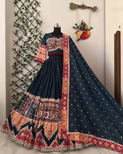 Traditional Muslin Cotton Lehenga Choli Dupatta Digital Print <b>Mirror</b> Work Real Lace Women Diwali Party Wedding Outfit - Product Image 4