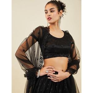 Superbe tenue de soirée à sequins noirs Lehenga Choli avec filet Dupatta - Product Image 5