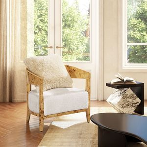 Fauteuil d'appoint en bois de burl de 26,5 po, blanc coquillage, en chenille, pour salon, Madrid - Product Image 1