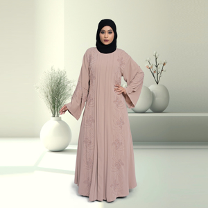 ชุดอาบายะห์อิสลามแบบเรียบง่ายสำหรับวันอีด ตกแต่งด้วยคริสตัล แผงผ้าจับจีบด้านหน้า ดีไซน์ทรงบานยาวคลุมเท้า สำหรับผู้หญิง - Product Image 3