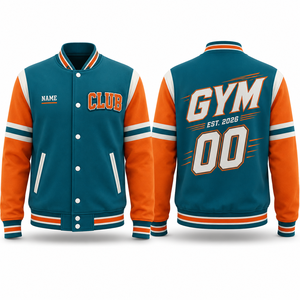Veste universitaire Club Gym pour homme, vert sarcelle, orange, blanc, imprimé lettres, décontractée, vêtement de sport d'hiver, pull-over, logo frontal, polaire, 100 % polyester - Product Image 1