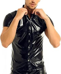 เสื้อกล้ามหนังเทียมสำหรับผู้ชาย แขนกุด สีดำ ไม่ใช่เสื้อกั๊ก - Product Image 1