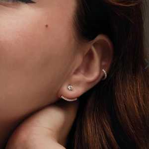 Orave Lab Grown Diamond Convertible Front <b>Back</b> Fan <b>Drop</b> Studs Minimalist Women's Statement Earrings Pair Custom Wholesale 14K - Product Image 2