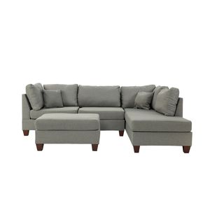 Divano Componibile Reversibile in Polifibra con Pouf, Elegante Grigio per Soggiorno - Product Image 1