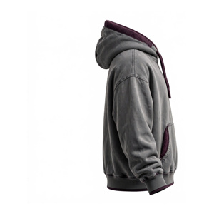 Sweat-shirt à capuche pour homme, coupe classique, gris, doublure bordeaux, 100% coton, tissu éponge français, vêtements décontractés d'hiver, écologique - Product Image 2